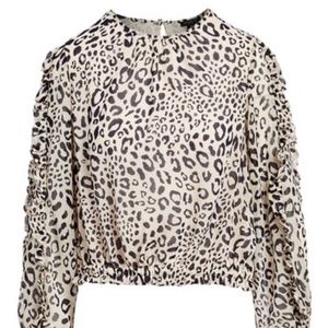 NWOT - ANN TAYLOR Pearl Leopard Ruffle Long-Sleeve Top - M